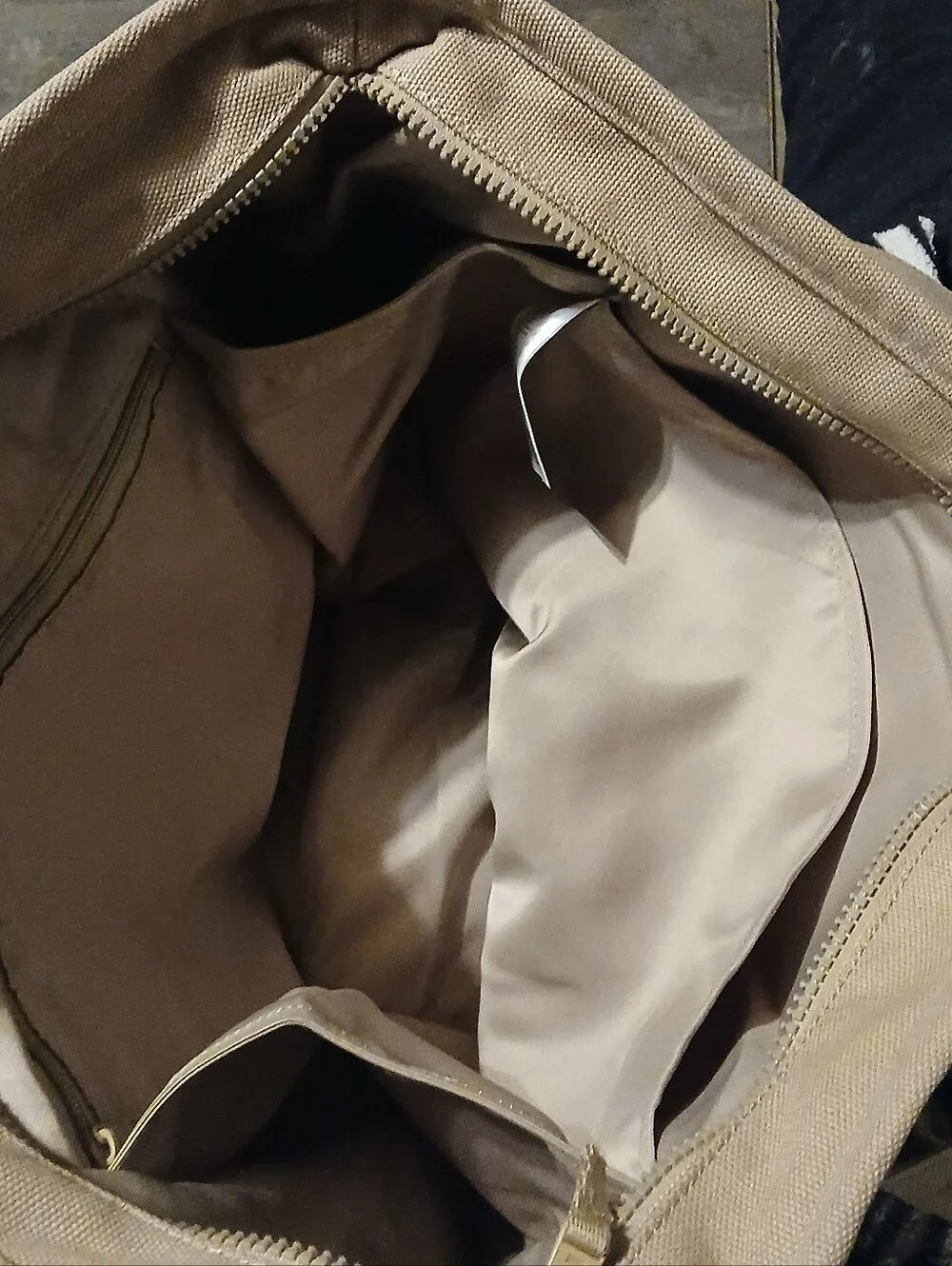 Jordan Tan Canvas Tote with Front Zip and Logo Patch